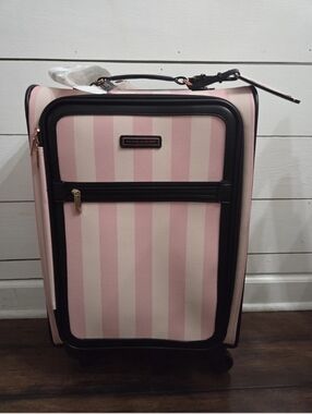 Victoria's Secret VS Iconic Pink Striped Upright Carry-On Wheelie Suitcase NWT